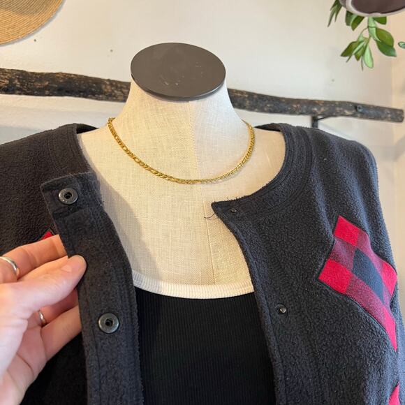 Black Plush Soft Plaid Patchwork Snap Button Sweater Vest Top Size 3X Holiday - Picture 4 of 11